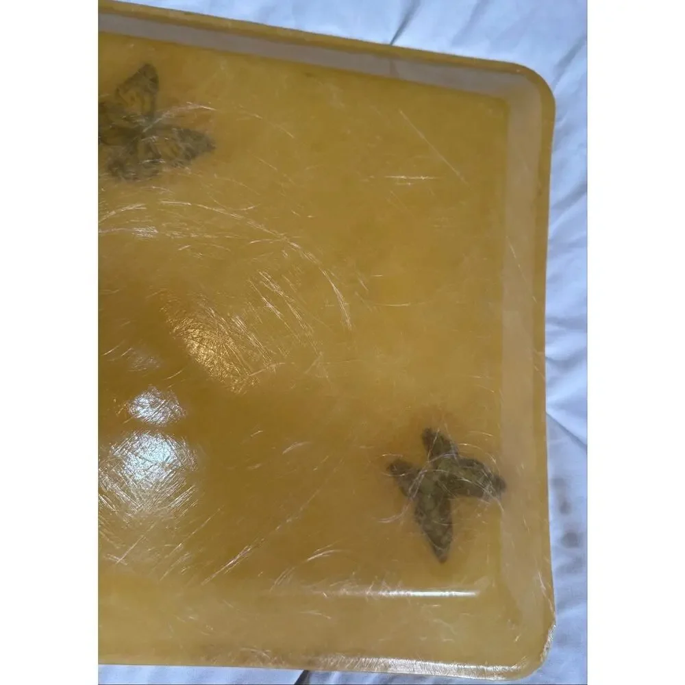 Vintage Fiberglass Resin Butterfly Tray Amber MCM Hollywood Regency